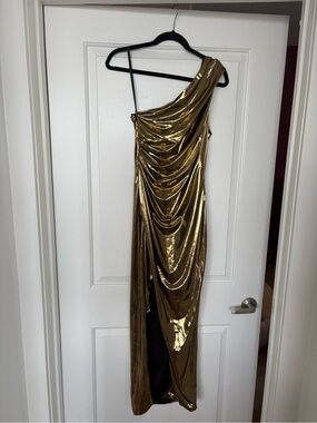 Metallic Gold One-Shoulder Gown